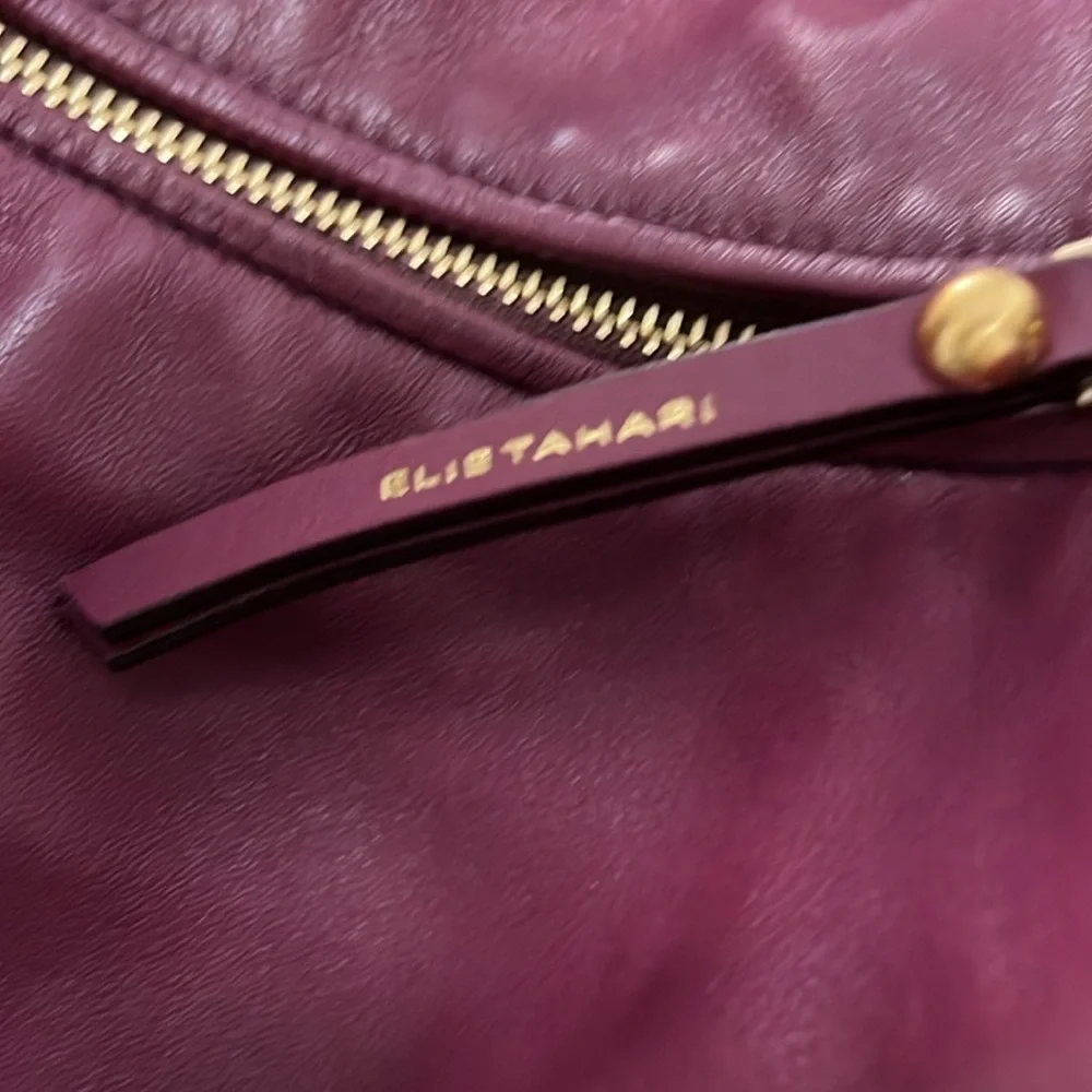 Elie Tahari NWT Leather and Brass Hobo Bag in Auburgine/Eggplant Color